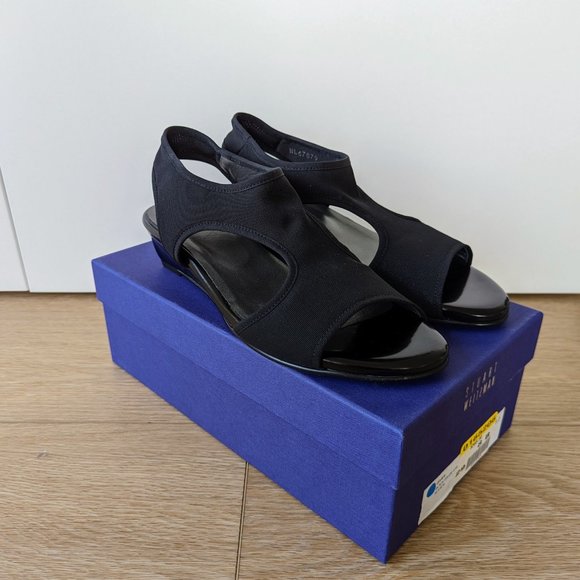 Stuart Weitzman Giver Stretch Demi-Wedge Sandal, Black Gauze, Size 8, BNIB - Picture 7 of 12
